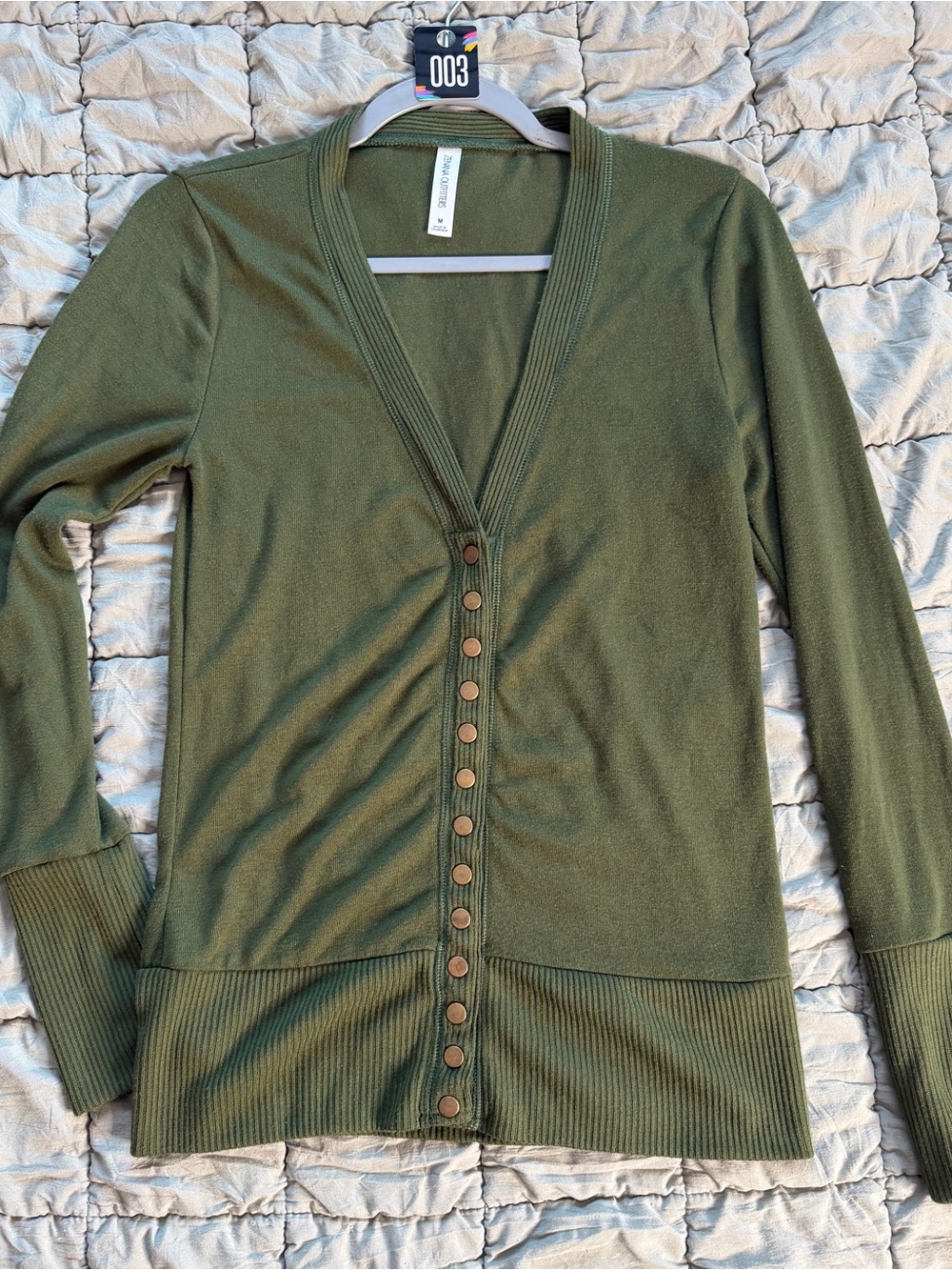 Zenana Outfitters Olive Green Button-Front V-Neck Cardigan
